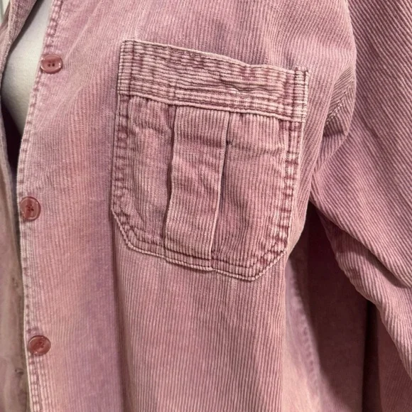 Vintage 90s Pink Corduroy Shacket Distressed Soft Grunge Oversized XL - Picture 3 of 16